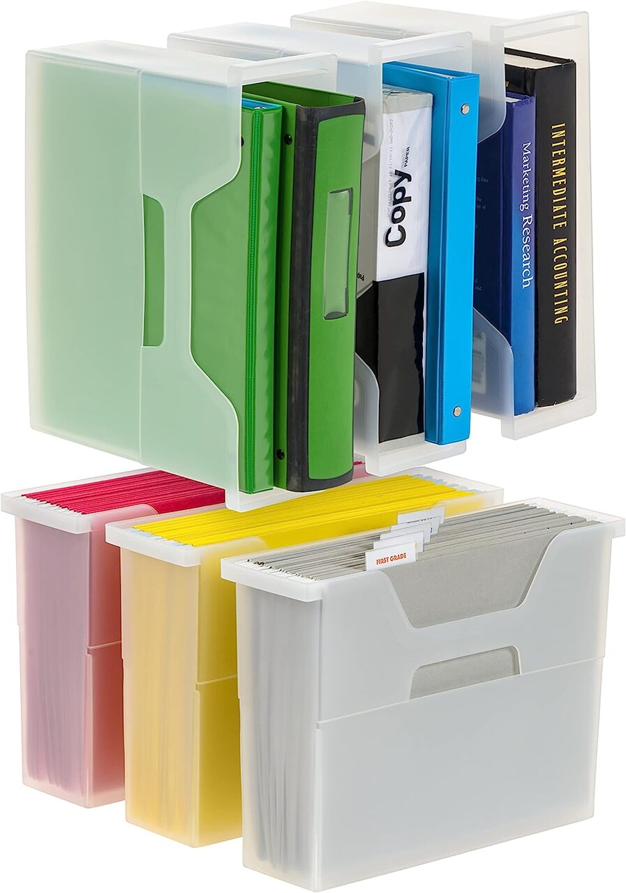 IRIS USA Hanging Plastic Desktop File Box Folders, Letter Size, Magazine File